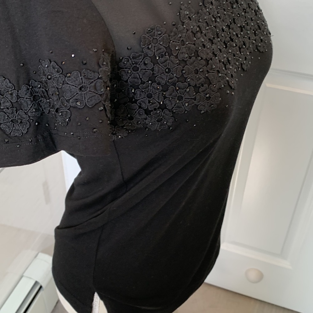 Size S Black T-shirt with detailing on sleeves & top & Black scattered crystals